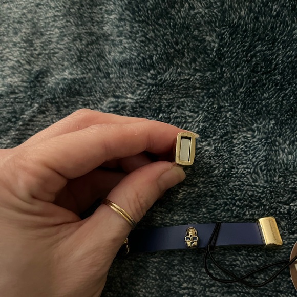 Two Leather Double Wrap Bracelets In Blue And Coral With Gold Tone Skull Studs - Picture 4 of 7